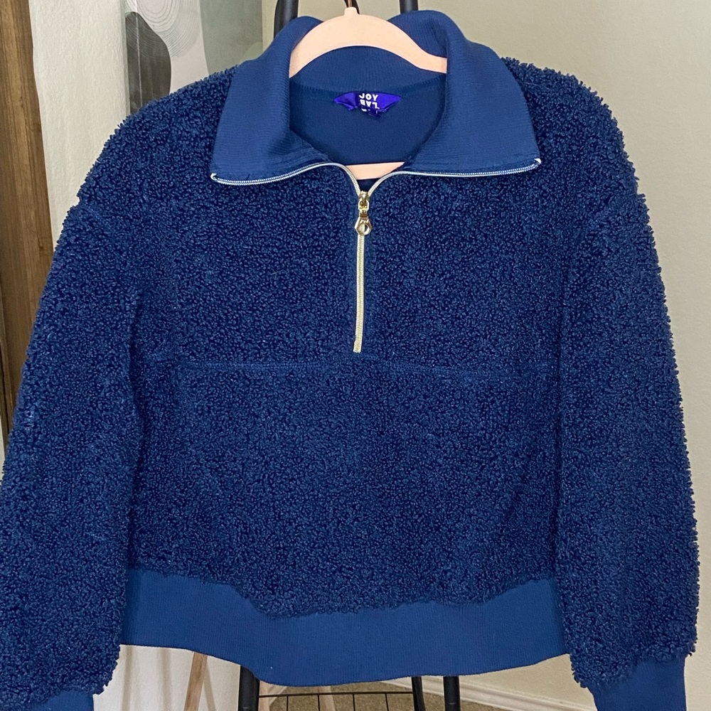 Joy Lab cropped blue quarter zip sweater